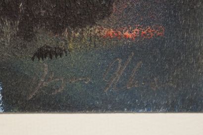 null "Abstraction au cercle noir", huile, sbd. 26x18 cm