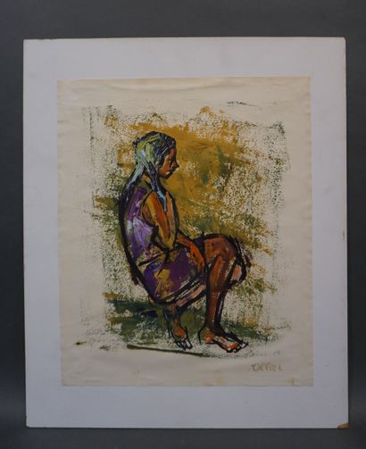 OLLIER "Femme assise", huile sur papier, sbd. 36x30 cm