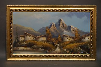 null "Paysage de montagne", huile sur isorel, sbd. 45x80 cm