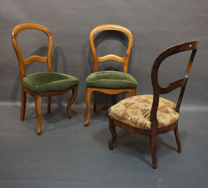 null Paire de chaises et chaise basse en bois naturel garnies de velours vert ou...