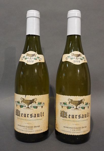  2 bouteilles MEURSAULT Domaine Coche-Dury 2008 (1 étiquette légèrement abîmée)