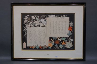null Estampe japonaise: "Calligraphies asiatiques" (pliure). 32,5x47 cm