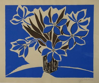 null "Bouquet de fleurs bleues", lithographie, sbd. 43x51 cm