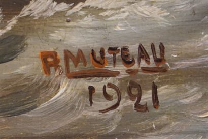 P. MUTEAU "Retour de pêche", huile sur toile, sbd, daté 1921. 33x46 cm