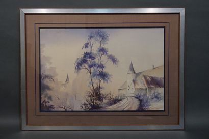 null "Village", aquarelle. 36x54 cm