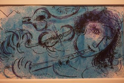 Marc Chagall "Le joueur de flûte", lithographie. 22,5x38 cm