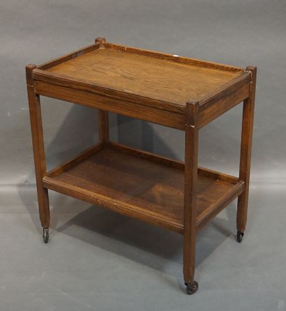 null Wooden table on wheels with two tops and a side drawer. 69x65x41 cm