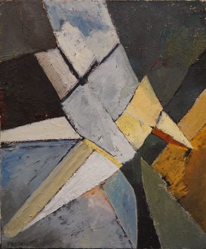 PROTAIS (?) "Abstraction géométrique", huile sur toile, sbg. 55x46 cm