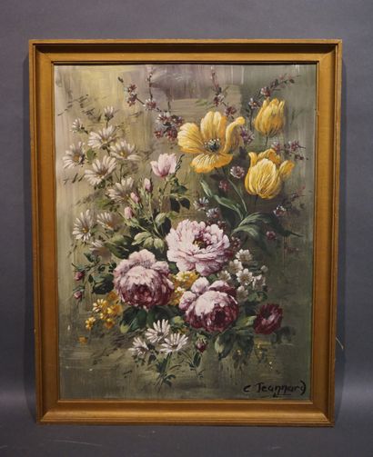 C. JEANNARD "Bouquet de fleurs", huile sur papier, sbd. 46,5x35 cm