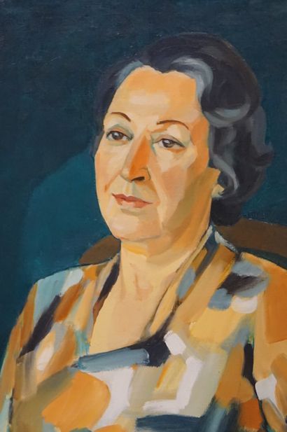 ESCHERMANN "Portrait de femme assise", huile sur toile, sbd, daté 71. 80x40 cm