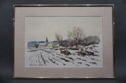 Pierre Bertin "Neige à Pâques", aquarelle, sbg. 25x37,5 cm