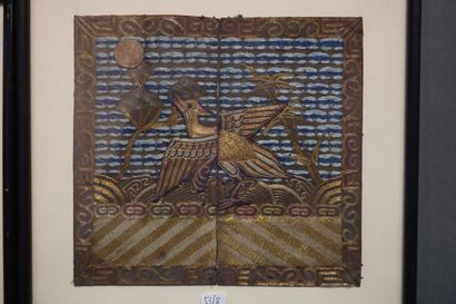 null Six broderies asiatiques: "Oiseaux" et "Paysage". 28x30,5 cm, 21x22,5 cm et...