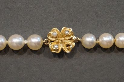 COLLIER Collier de perles à fermoir trèfle en or serti de perles (manques) (Poids...