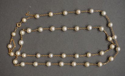 Collier - chaine Necklace - gold chain with forty-one pearls (30grs)
