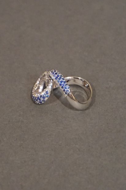 Bague Ring in white gold set with diamonds and sapphires (7,9grs)
