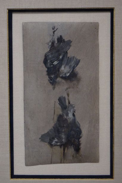 null "Return from hunting, dead birds", pair of oils. 17x9 cm