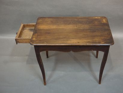 null Table in natural wood with a lateral drawer in belt. Louis XV style (cracked...
