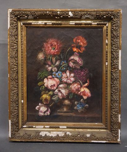 null Ecole ancienne: "Bouquet de fleurs", huile sur toile. 50x40 cm