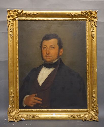 null Ecole seconde moitié du XIXe: "Portrait d'homme à la bague", huile sur toile,...