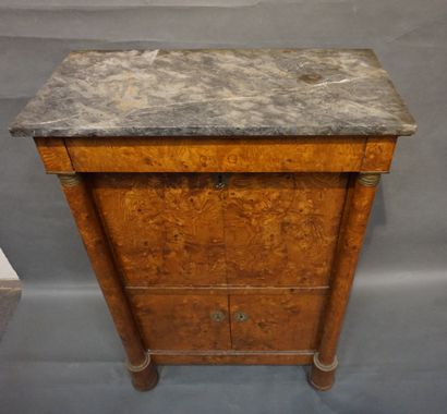 SECRÉTAIRE DROIT Straight secretary in burr veneer with detached columns and gray...