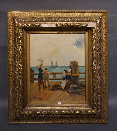 null "Le départ", oil on canvas, sbg (Mikiadys ?), dated 1914 (restorations). 46x39...