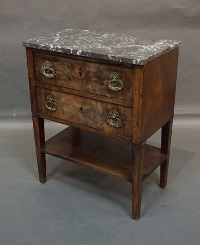 null Mahogany and grey marble chest of drawers with two drawers. 19th century. 85x68x40...
