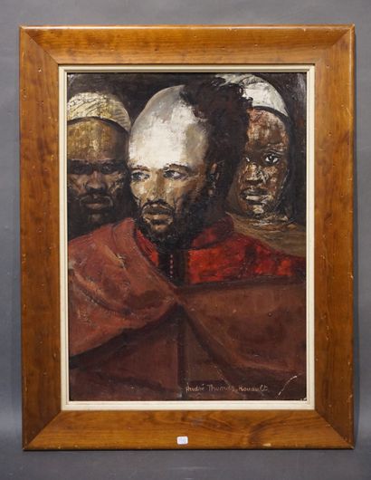 André Thomas ROUAULT "African Characters", oil on isorel, sbd. Sketch of a man and...