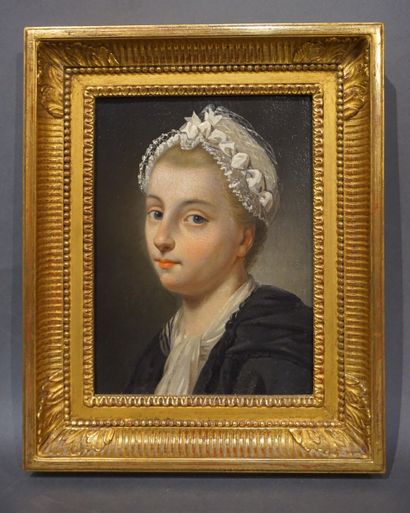 null Ecole ancienne: "Portrait de femme à la dentelle", huile sur toile. 21,5x16...