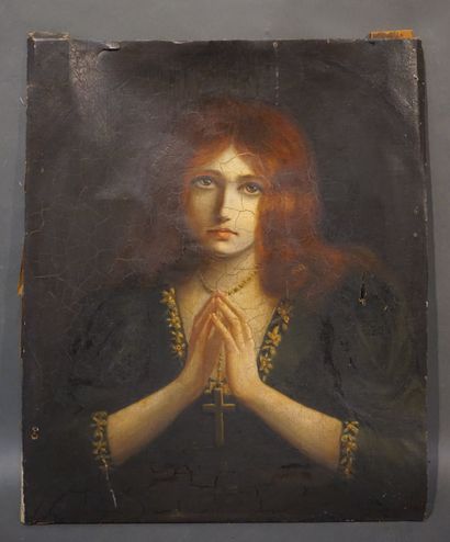 Daisy HAMONET "Portrait de femme, Au-delà", huile sur toile, monogrammé D.M.H. en...