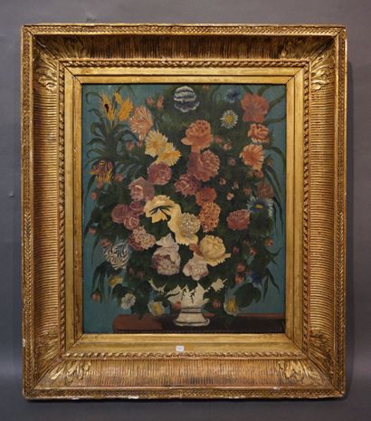 DOGIED Ecole fin XIXe: "Bouquet de fleurs", huile sur toile, sbd, daté 1884 (usures,...
