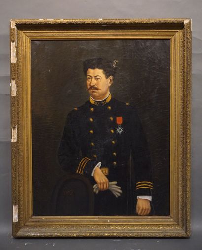 null Ecole XIXe: "Portrait d'officier", huile sur toile, sbg (Chapey ?) et daté (usures,...