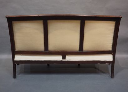 Canapé Sofa with mahogany crossbars, decorated with palmettes, upholstered in beige...