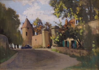 Emile WEGELIN (1875-1961) "Portail à Avallon", gouache, sbg, daté au dos 1959. 31x43...