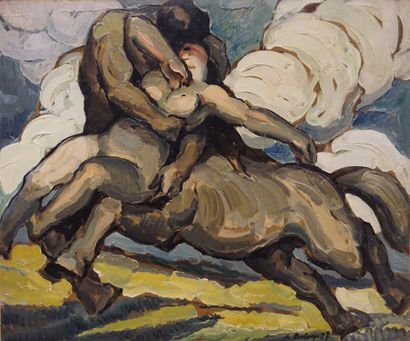 Pierre DE BELAY (1890-1947) "L'enlèvement de Déjanire", huile sur panneau, sbd, daté...