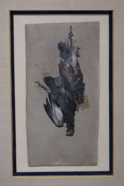 null "Return from hunting, dead birds", pair of oils. 17x9 cm