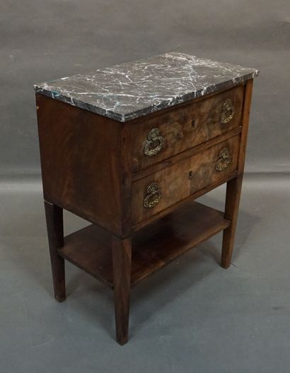 null Mahogany and grey marble chest of drawers with two drawers. 19th century. 85x68x40...