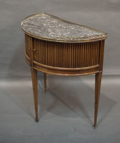 null Half-moon console with sliding curtains in mahogany and grey marble. Louis XVI...
