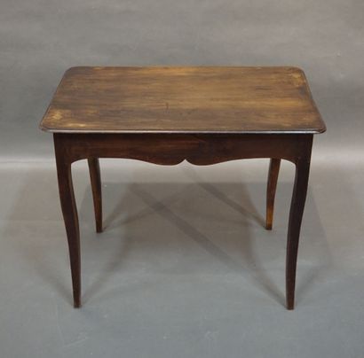 null Table in natural wood with a lateral drawer in belt. Louis XV style (cracked...
