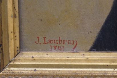 J. LAMBRON "Portrait de femme aux boucles d'oreilles", huile sur toile, sbg, daté...