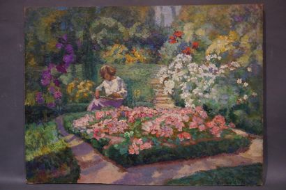Victor CHARRETON (1864-1936) "Bibi in the garden, June 1928", oil on board, sbd....
