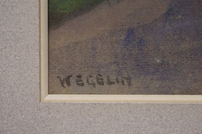 Emile WEGELIN (1875-1961) "Portail à Avallon", gouache, sbg, daté au dos 1959. 31x43...