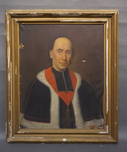 null School XIX: "Portrait of a clergyman", oil on canvas (wear, missing, tear)....
