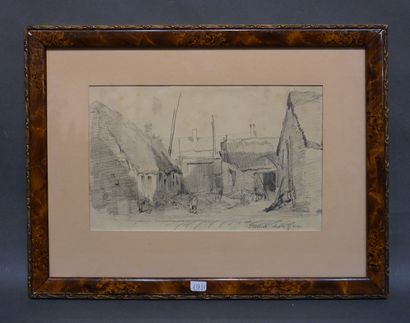 Jules CHERET (1836-1933) "Cour de ferme", dessin, sbd. 17x27 cm