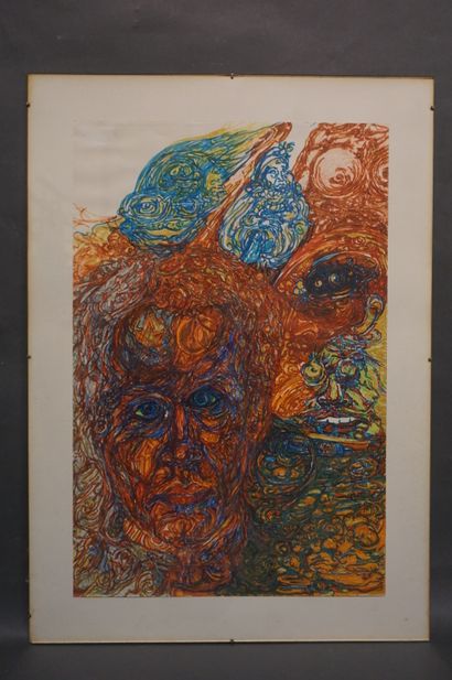 null 20th century school: "Faces", gouache. Attributed to Jicky Dussart. 54x35,5...