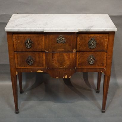 COMMODE Jumper chest of drawers with two drawers, made of veneer, marquetry and white...