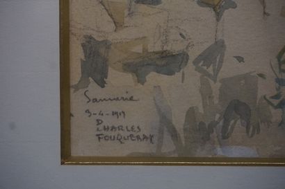 Charles FOUQUERAY (1872-1956) "Route de Samarie", aquarelle, sbg, daté 1919. 24x34...