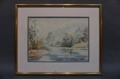 HESSLER "Rivière dans les marais de La Brière", aquarelle, sbd, daté 1976. 23x31...