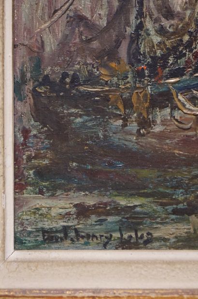 null "Voiliers au port", huile sur panneau, sbg. 27,5x35 cm
