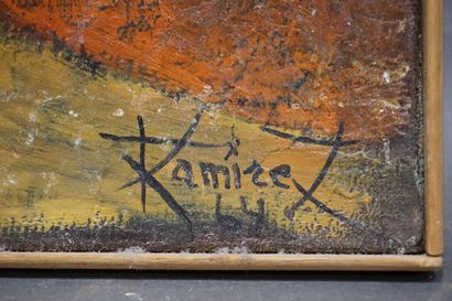 Ramírez Trois huiles sur toile: "Visages" et "Oiseaux" (60x20 cm), signées, daté...