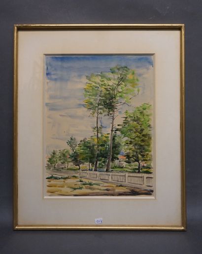 Suzy BUTY "Vue de parc", aquarelle, sbg, daté 1967. 34,5x26,5 cm